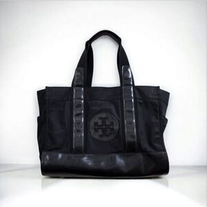 TORY BURCH Handbag/Nylon/Enamel/BLK/Black/Solid Color Black Nylon/Pate